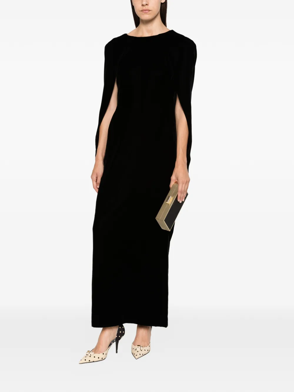 Alberta Ferretti Fluwelen maxi-jurk in cape-stijl Zwart