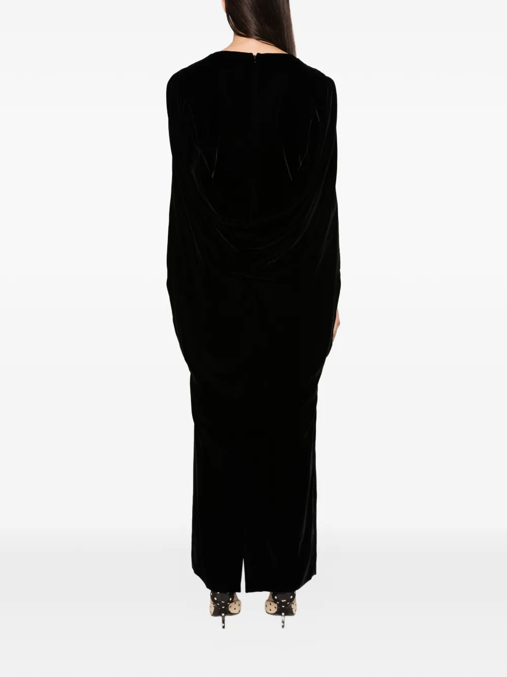 Alberta Ferretti Fluwelen maxi-jurk in cape-stijl Zwart