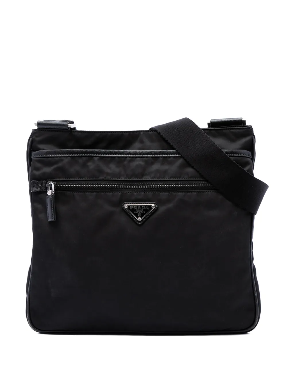 Prada Pre-Owned 2013-2026 Saffiano Trimmed Tessuto Zip Top crossbody bag - Nero