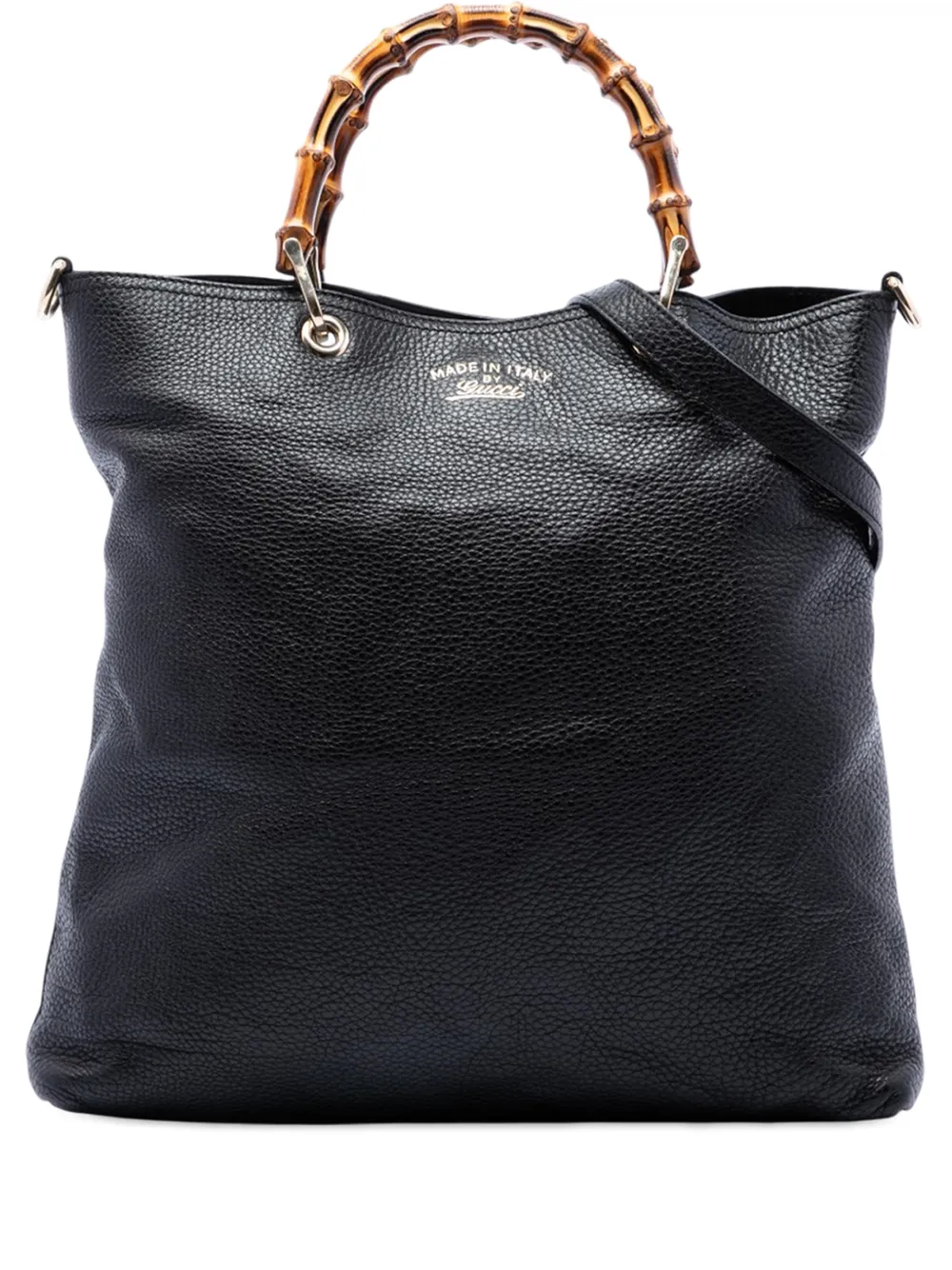 Gucci Pre-Owned 2016-2026 Tall Pebbled Calfskin Bamboo Shopper Tote satchel - Black