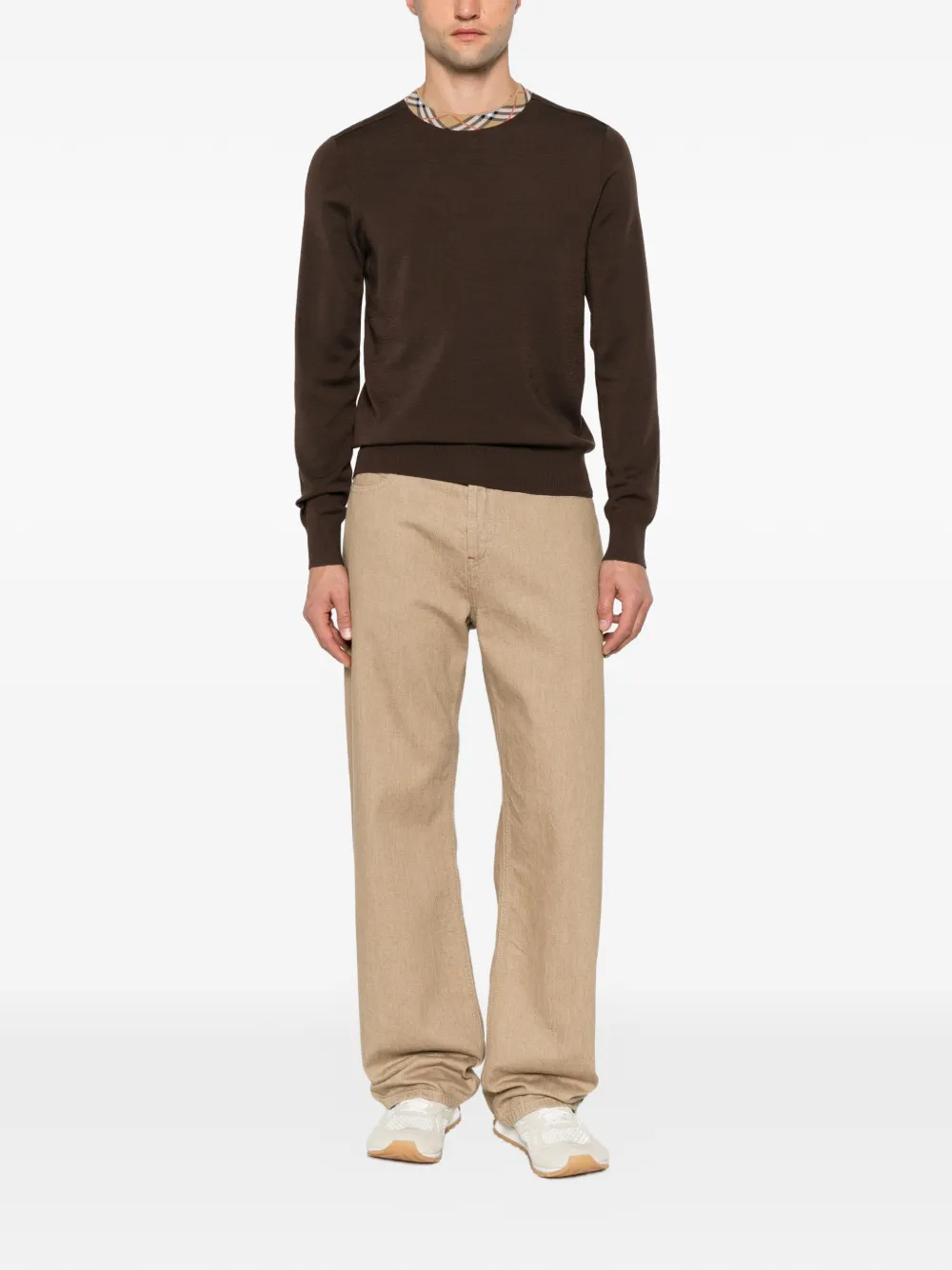 Burberry T-shirt met geruite afwerking en lange mouwen Bruin