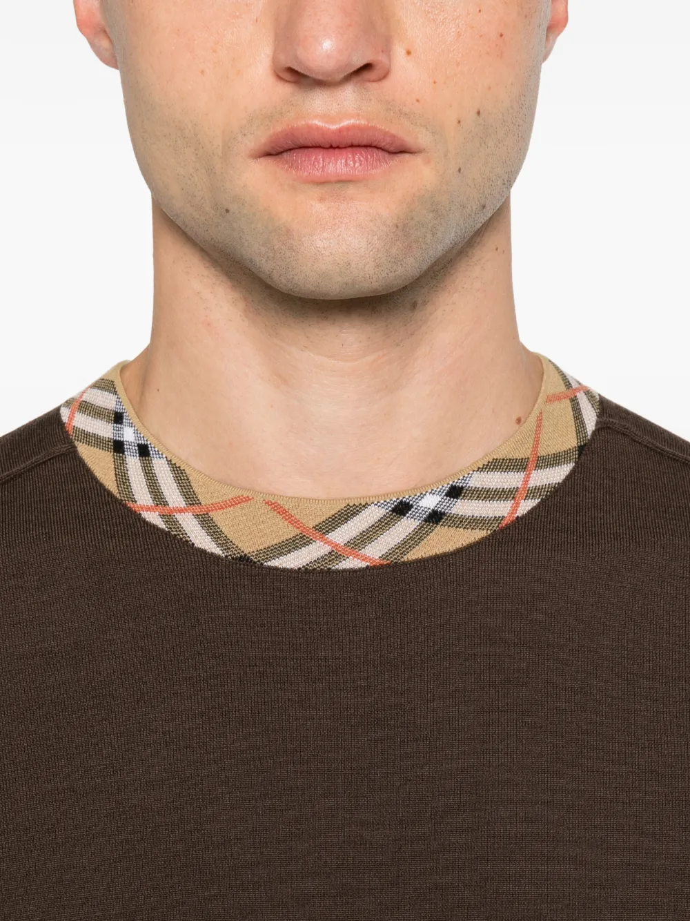 Burberry T-shirt met geruite afwerking en lange mouwen Bruin