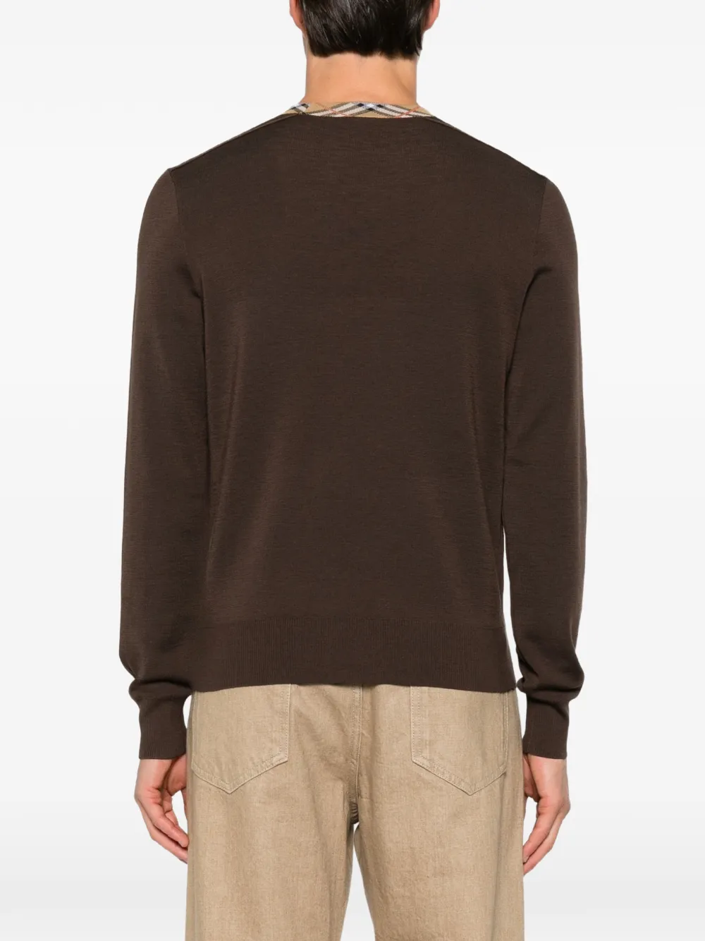 Burberry T-shirt met geruite afwerking en lange mouwen Bruin