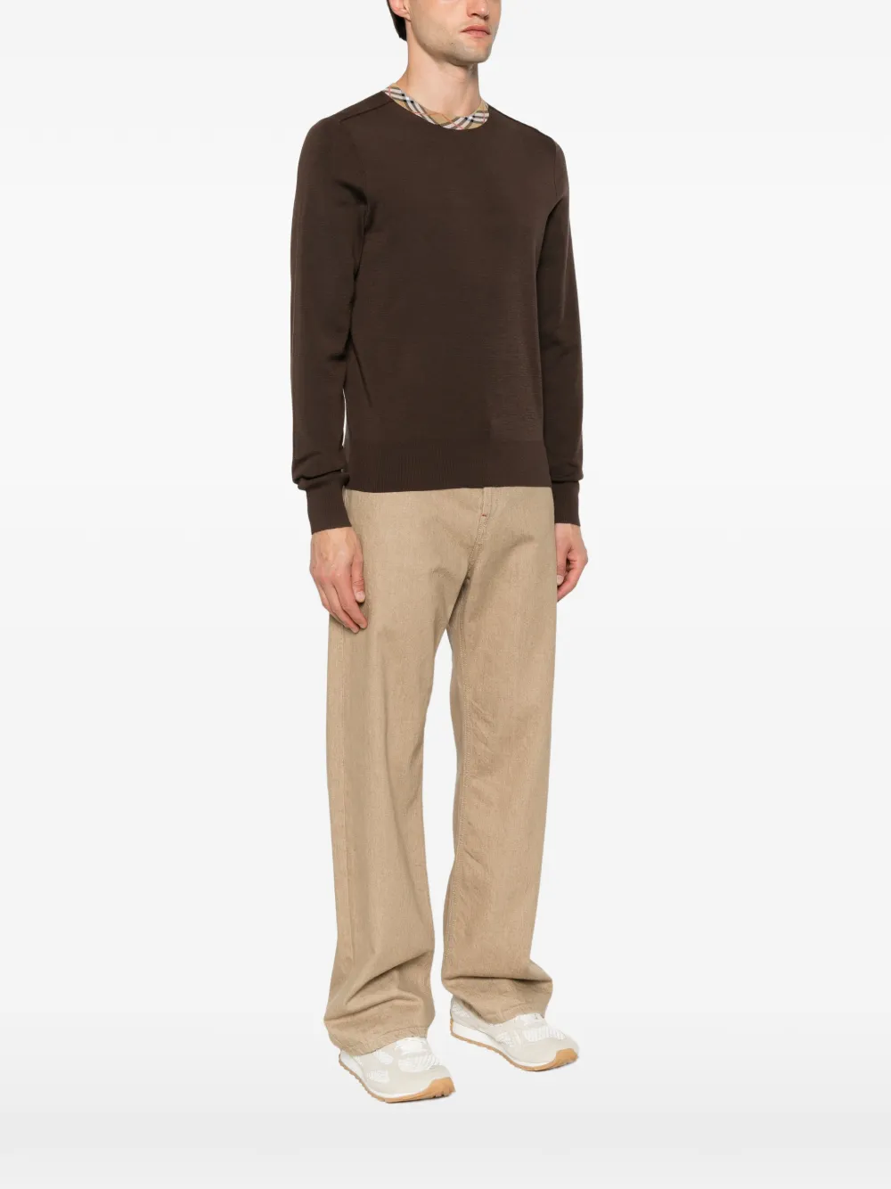 Burberry T-shirt met geruite afwerking en lange mouwen Bruin