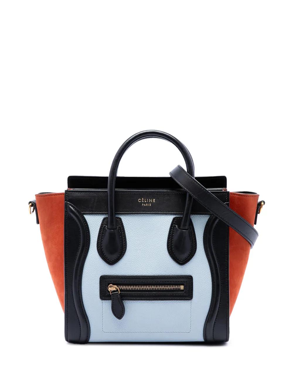 Celine Pre-Owned 2016 Nano Tricolor Nubuck and Drummed Calfskin Luggage Tote satchel - Bianco