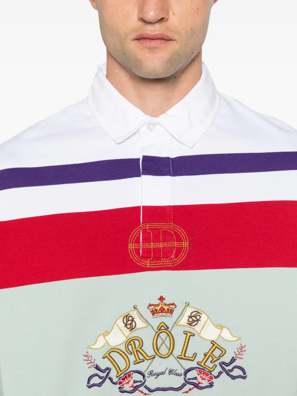 Drôle De Monsieur Gestreept poloshirt met geborduurd logo Paars