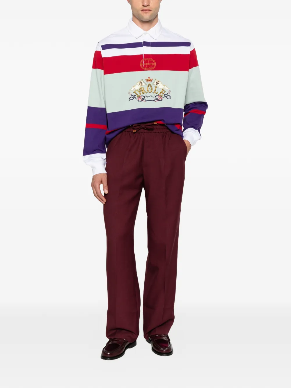 Drôle De Monsieur Gestreept poloshirt met geborduurd logo Paars