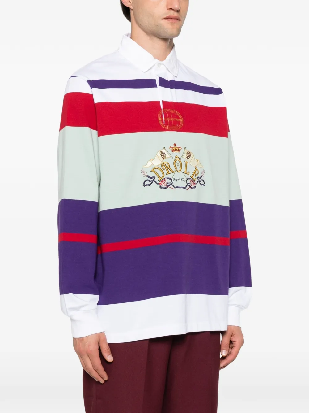Drôle De Monsieur Gestreept poloshirt met geborduurd logo Paars