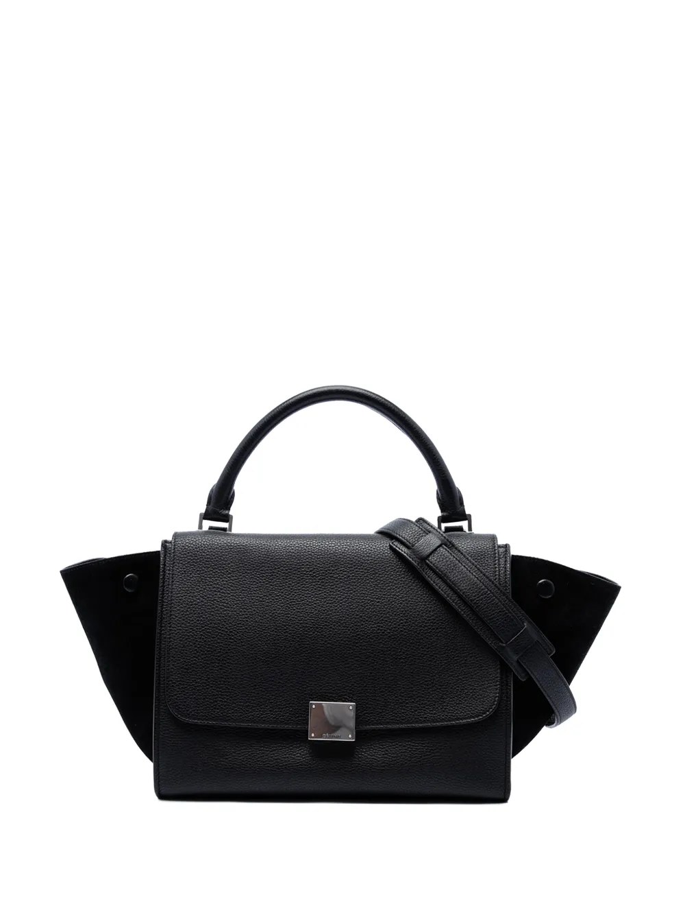 Celine Pre-Owned 2015 Small Drummed Calfskin and Suede Trapeze satchel - Nero