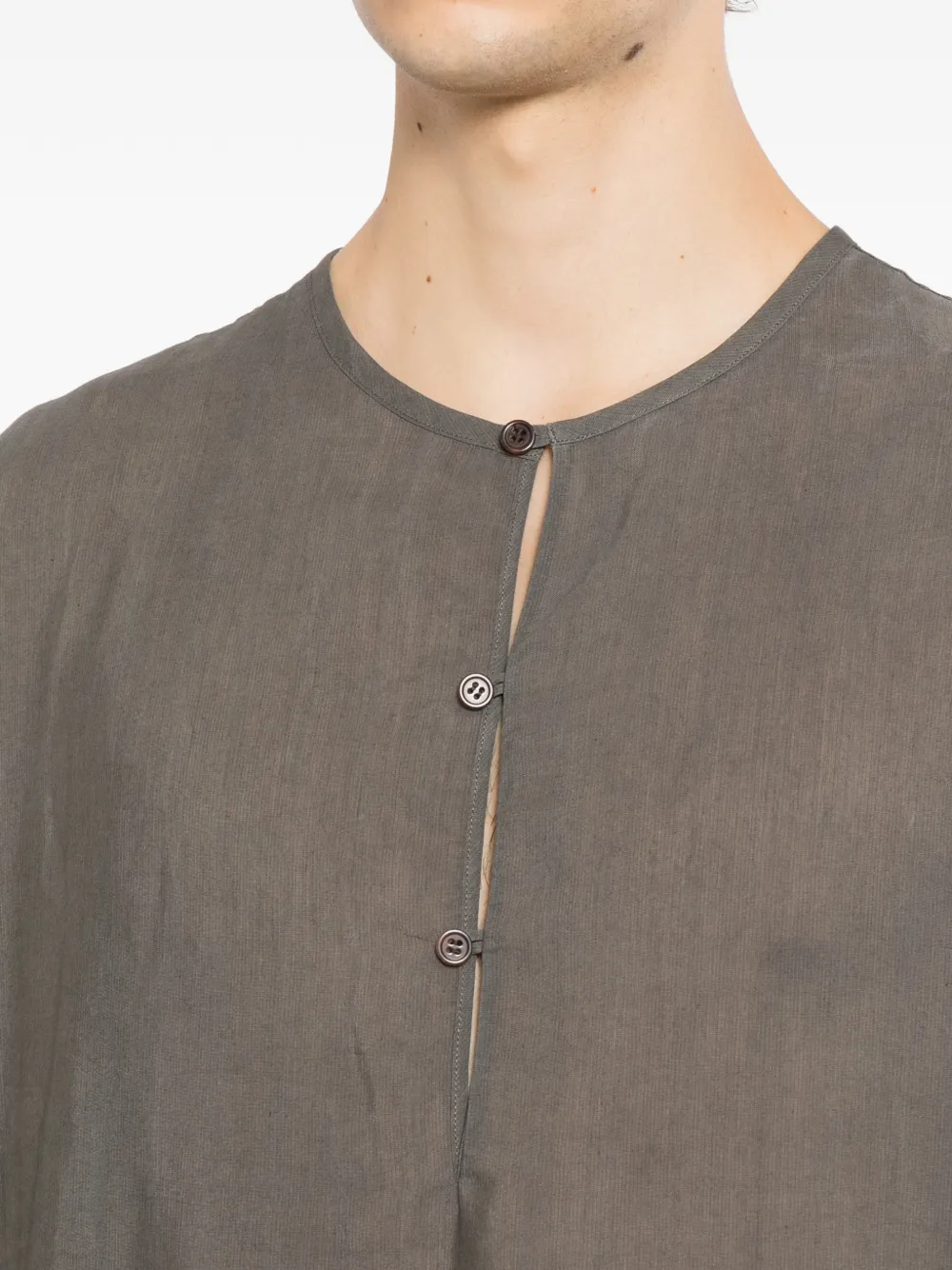 Yohji Yamamoto gusseted collarless shirt Grijs