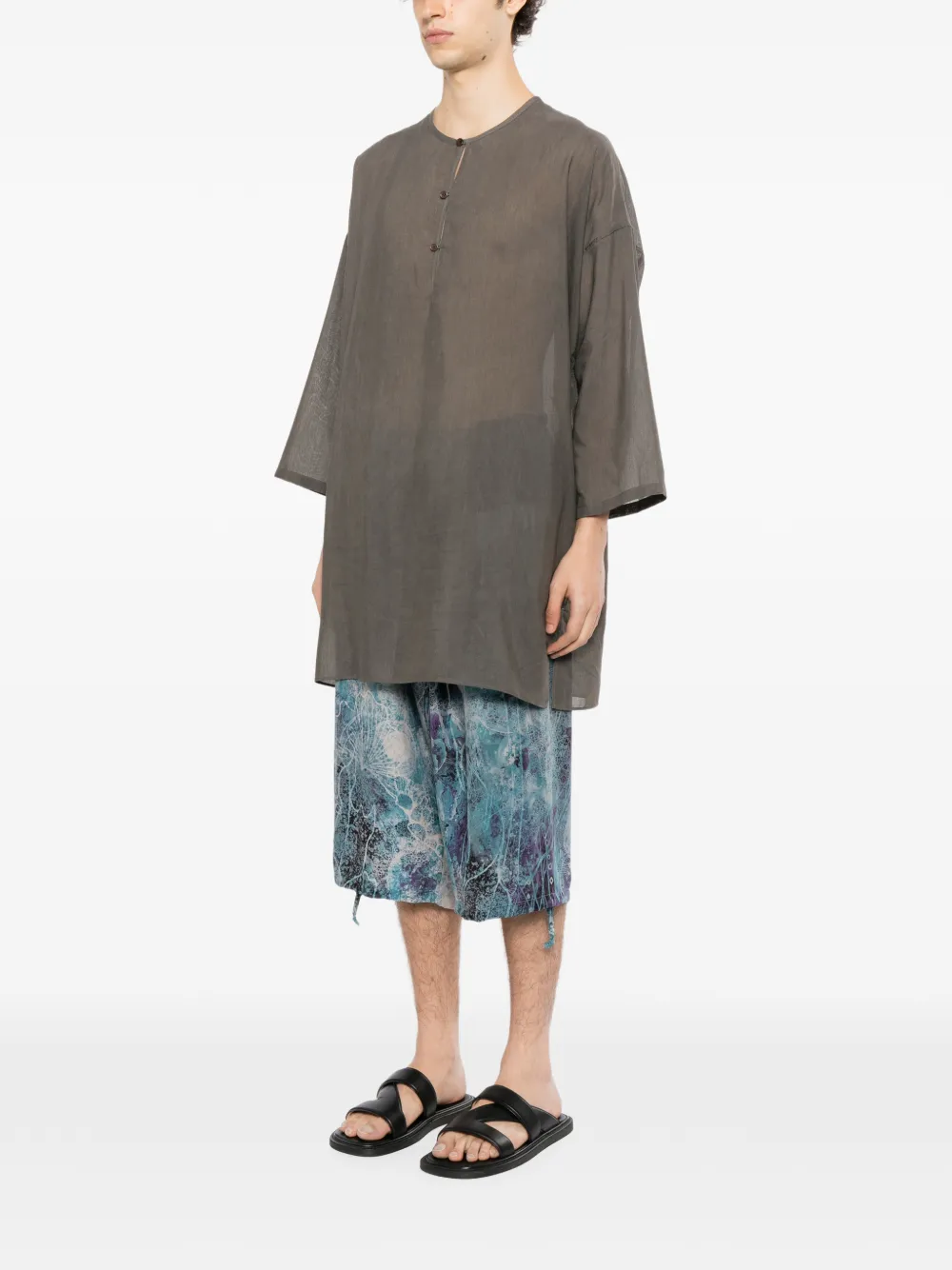 Yohji Yamamoto gusseted collarless shirt Grijs