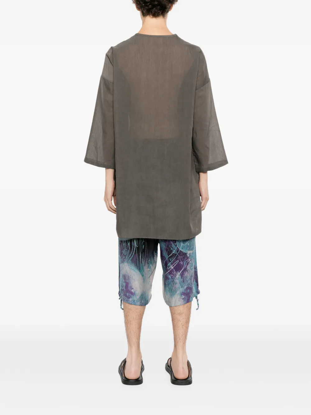 Yohji Yamamoto gusseted collarless shirt Grijs