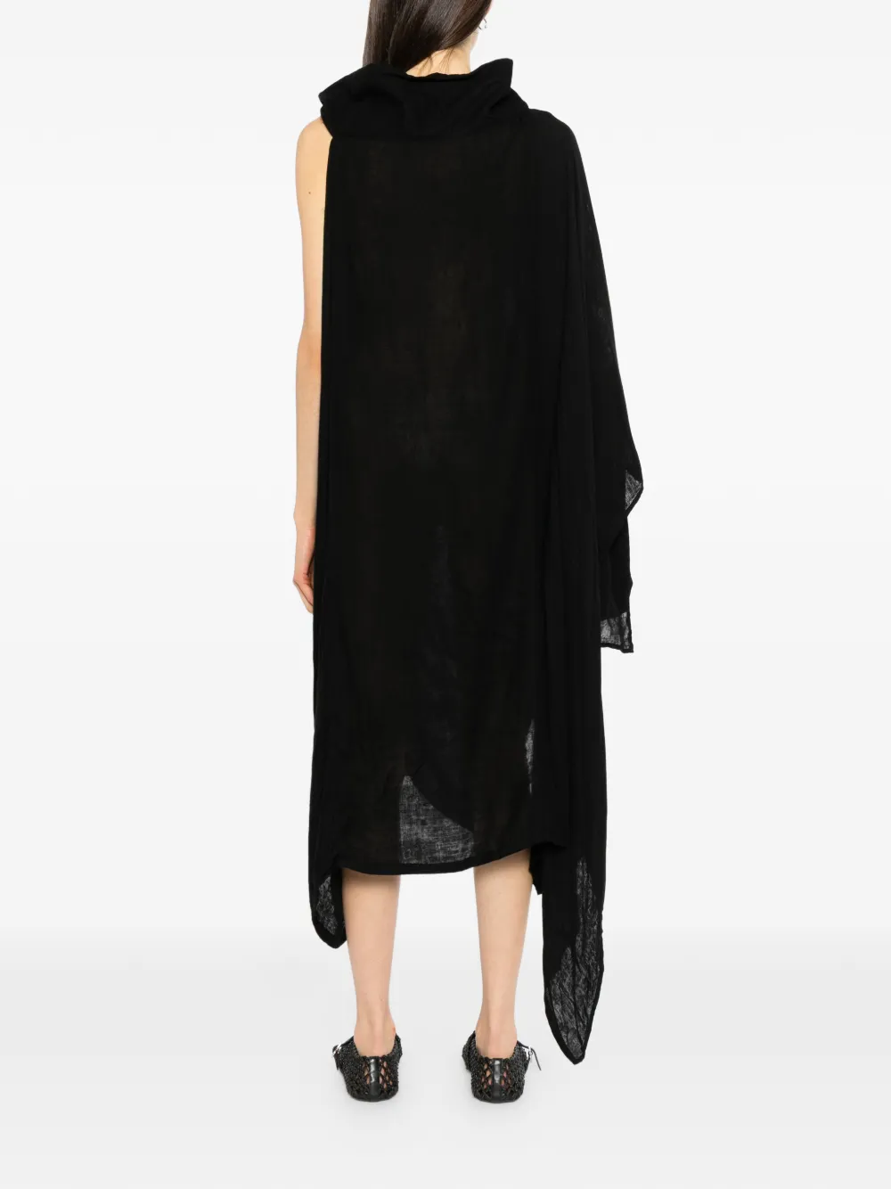 Yohji Yamamoto double-layer gauze asymmetric off-shoulder dress Zwart