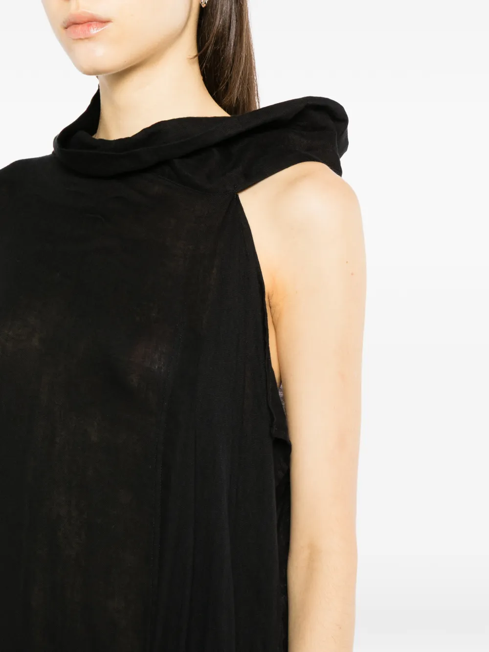 Yohji Yamamoto double-layer gauze asymmetric off-shoulder dress Zwart