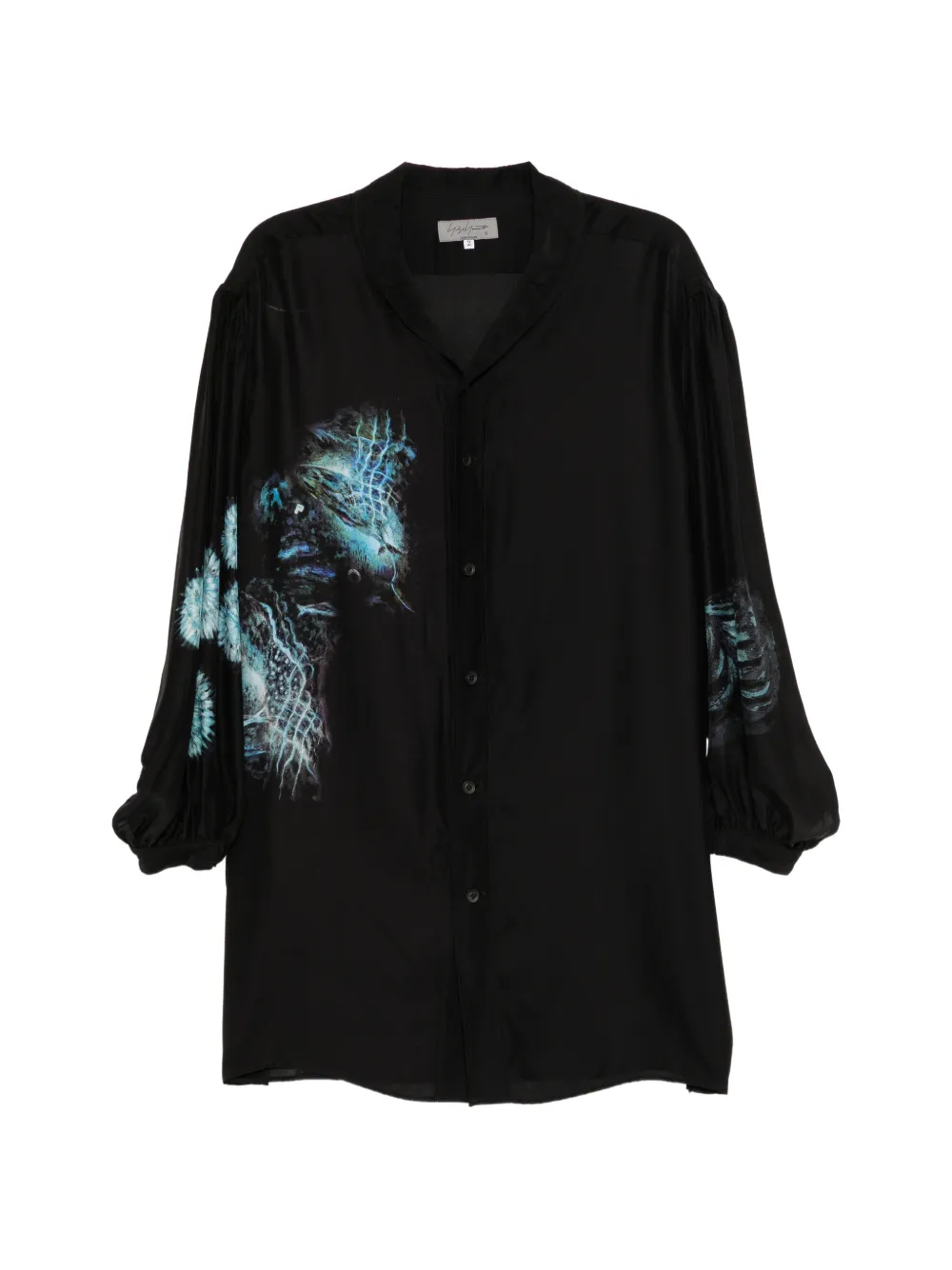 Yohji Yamamoto Camicia con stampa grafica e collo a foulard - Nero