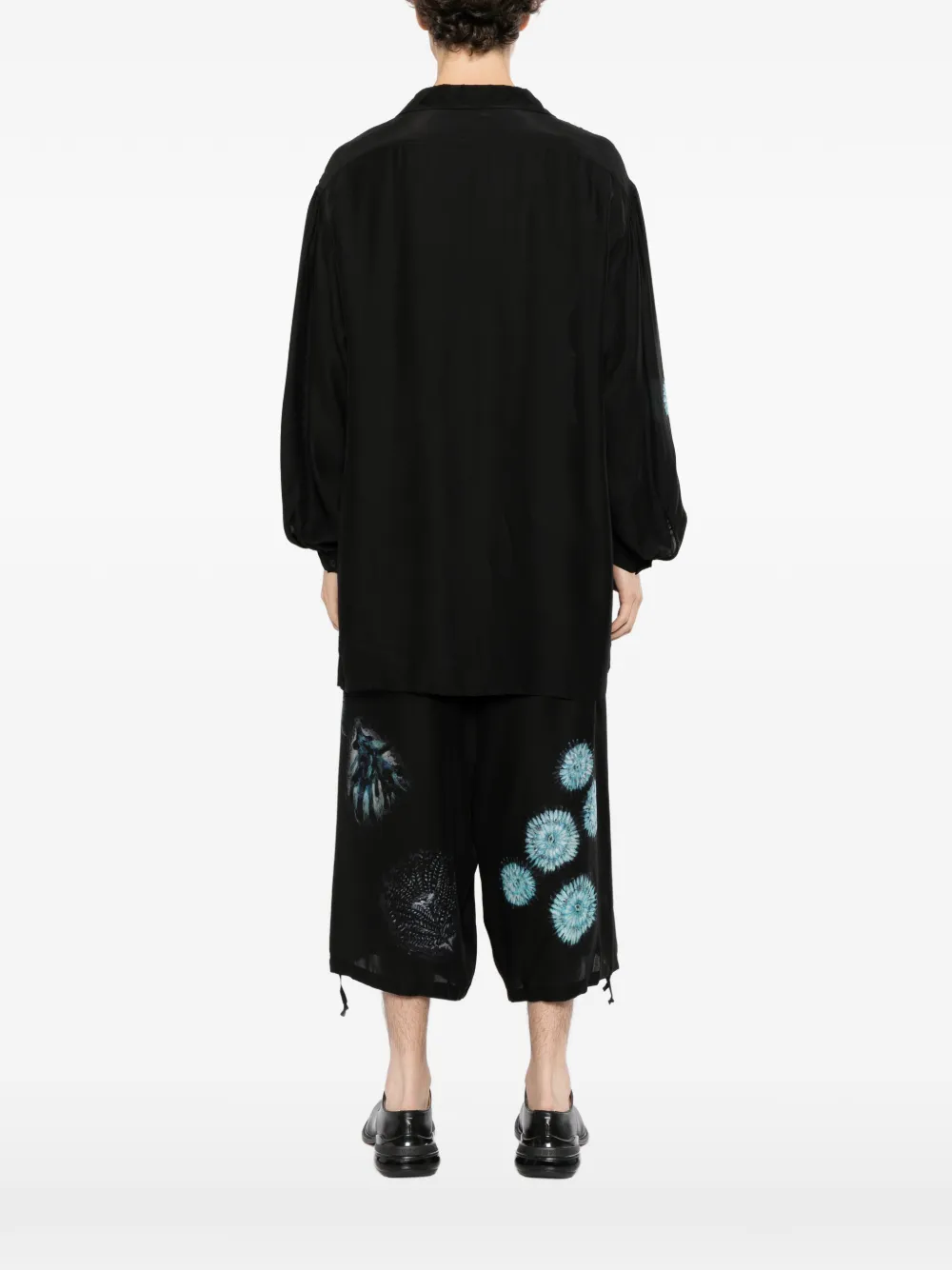 Yohji Yamamoto scarf-collar graphic-print shirt Zwart