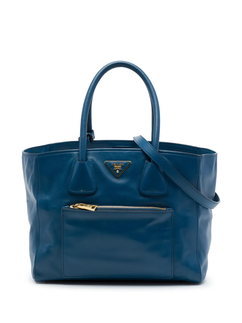 Prada Pre-Owned 2000-2026 Soft Calf Front Pocket Shopping Tote satchel - Blu