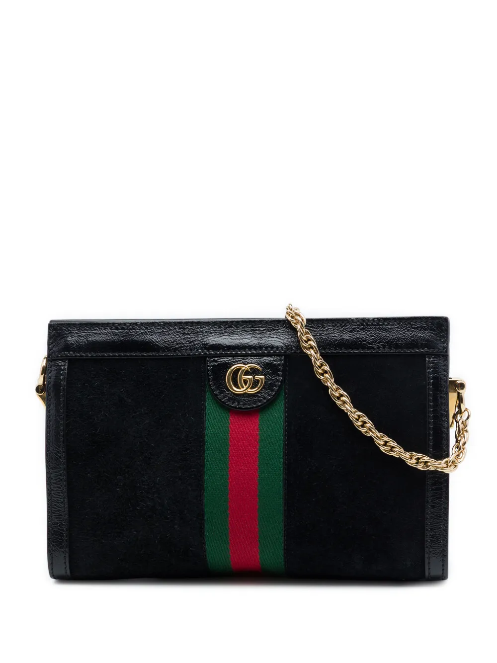 Gucci Pre-Owned 2016-2026 Small Suede Web Ophidia Chain crossbody bag - Nero