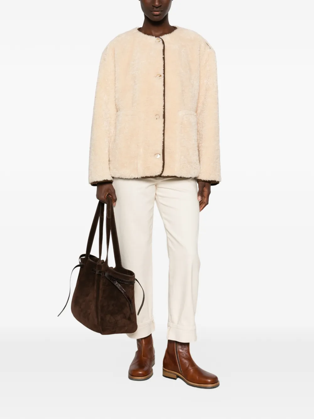 BOSS Fleece jas met contrasterende afwerking Beige