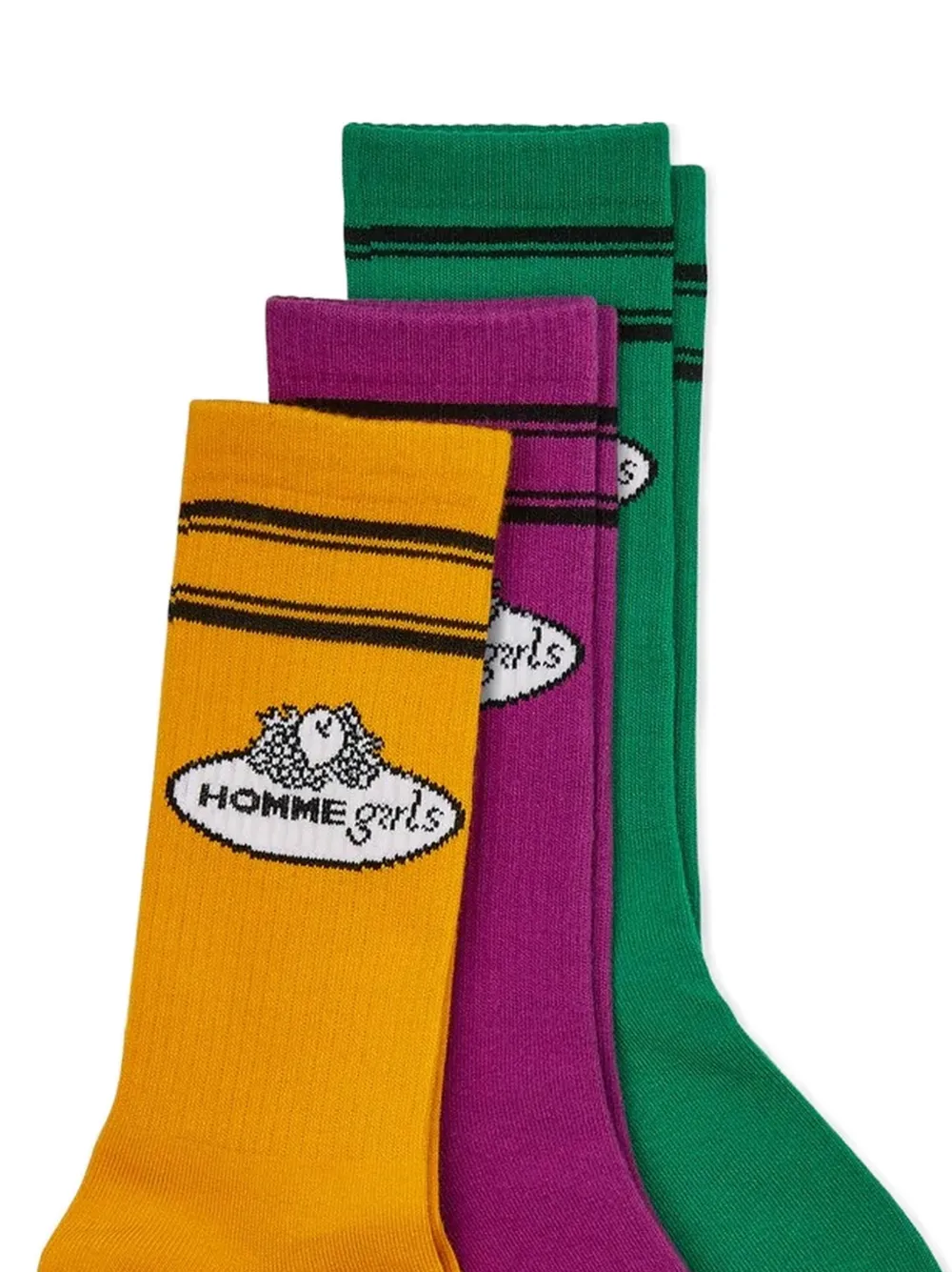 HOMME girls 프룻 오브 더 룸 로고 패치 양말 3팩