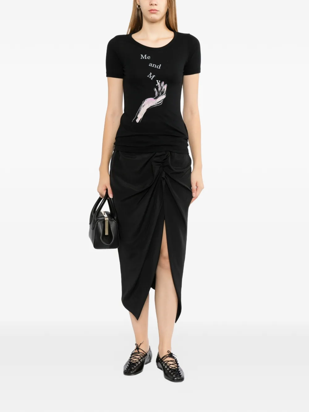 Yohji Yamamoto T-shirt met grafische print Zwart