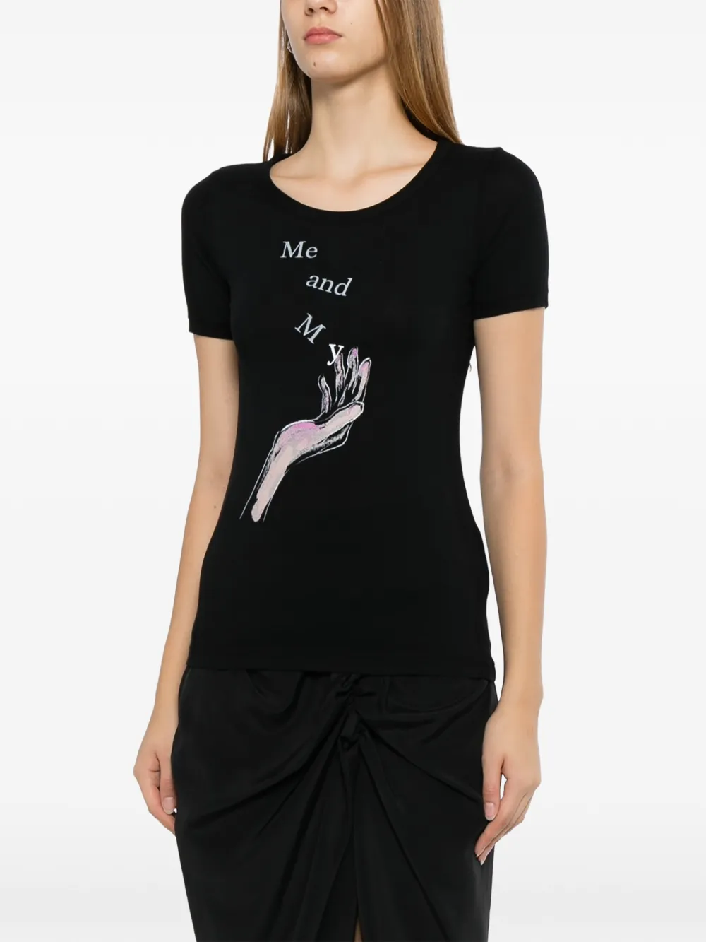 Yohji Yamamoto T-shirt met grafische print Zwart