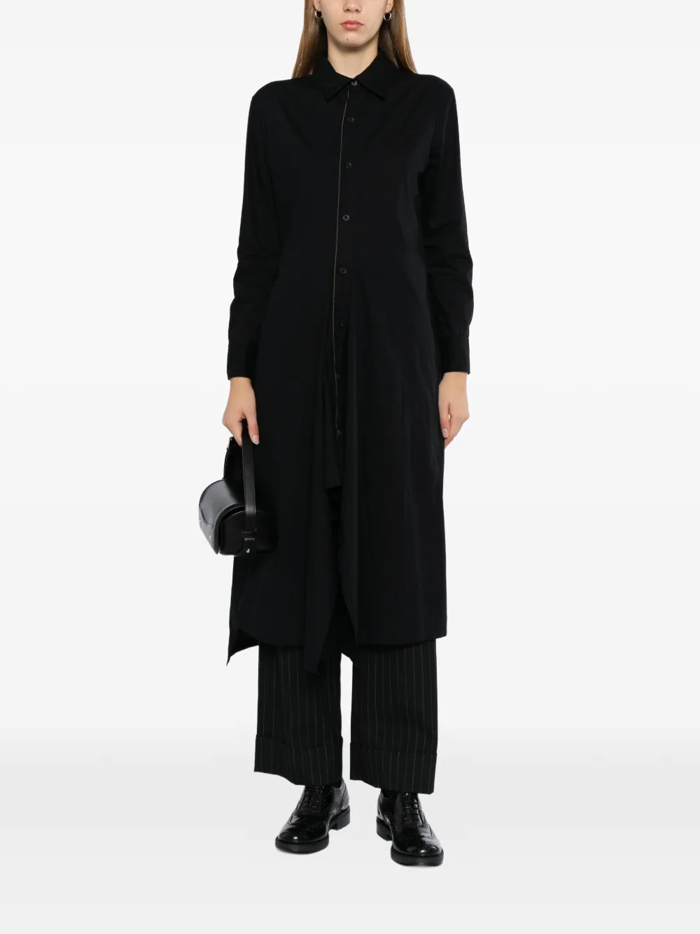 Yohji Yamamoto Gedrapeerde katoenen blousejurk Zwart