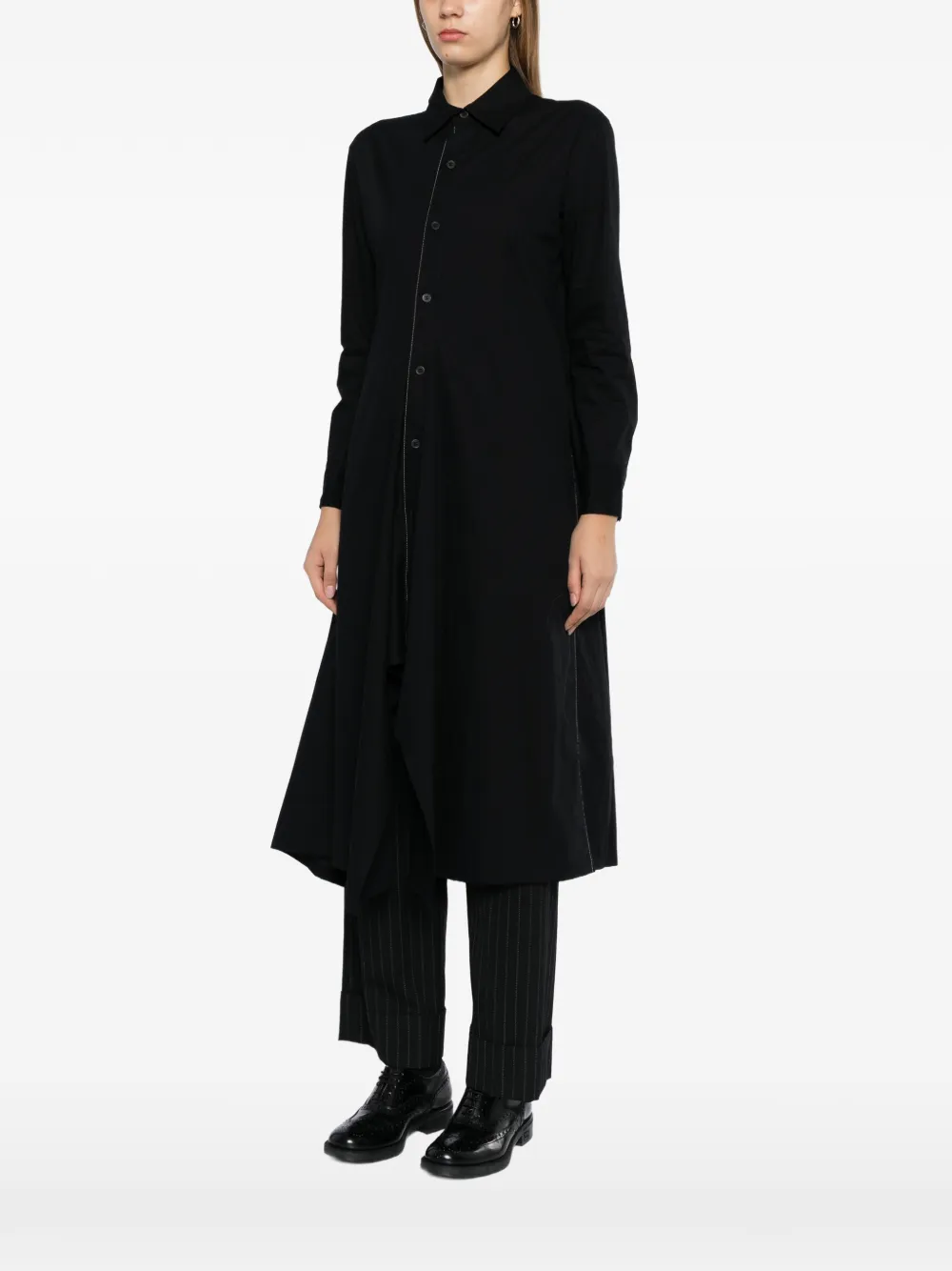 Yohji Yamamoto Gedrapeerde katoenen blousejurk Zwart