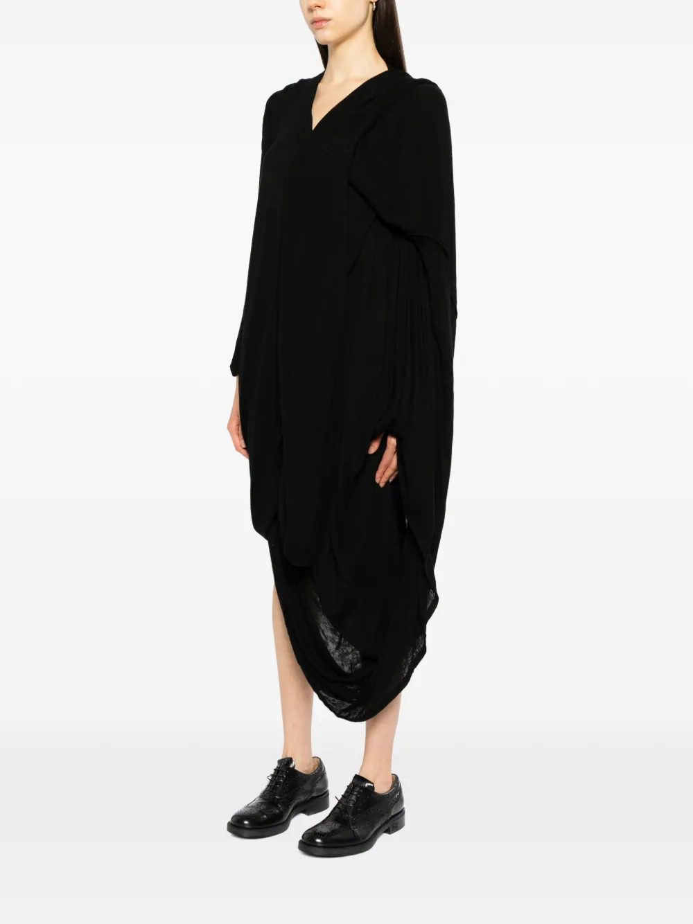 Yohji Yamamoto double-layer gauze draped dress Zwart