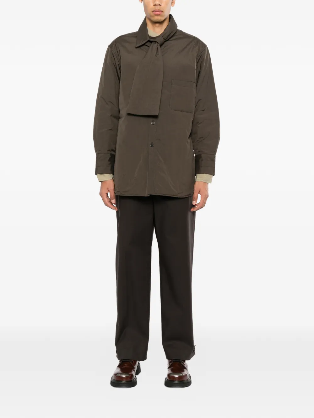 Yohji Yamamoto Gewatteerd overhemd met stola-detail Bruin
