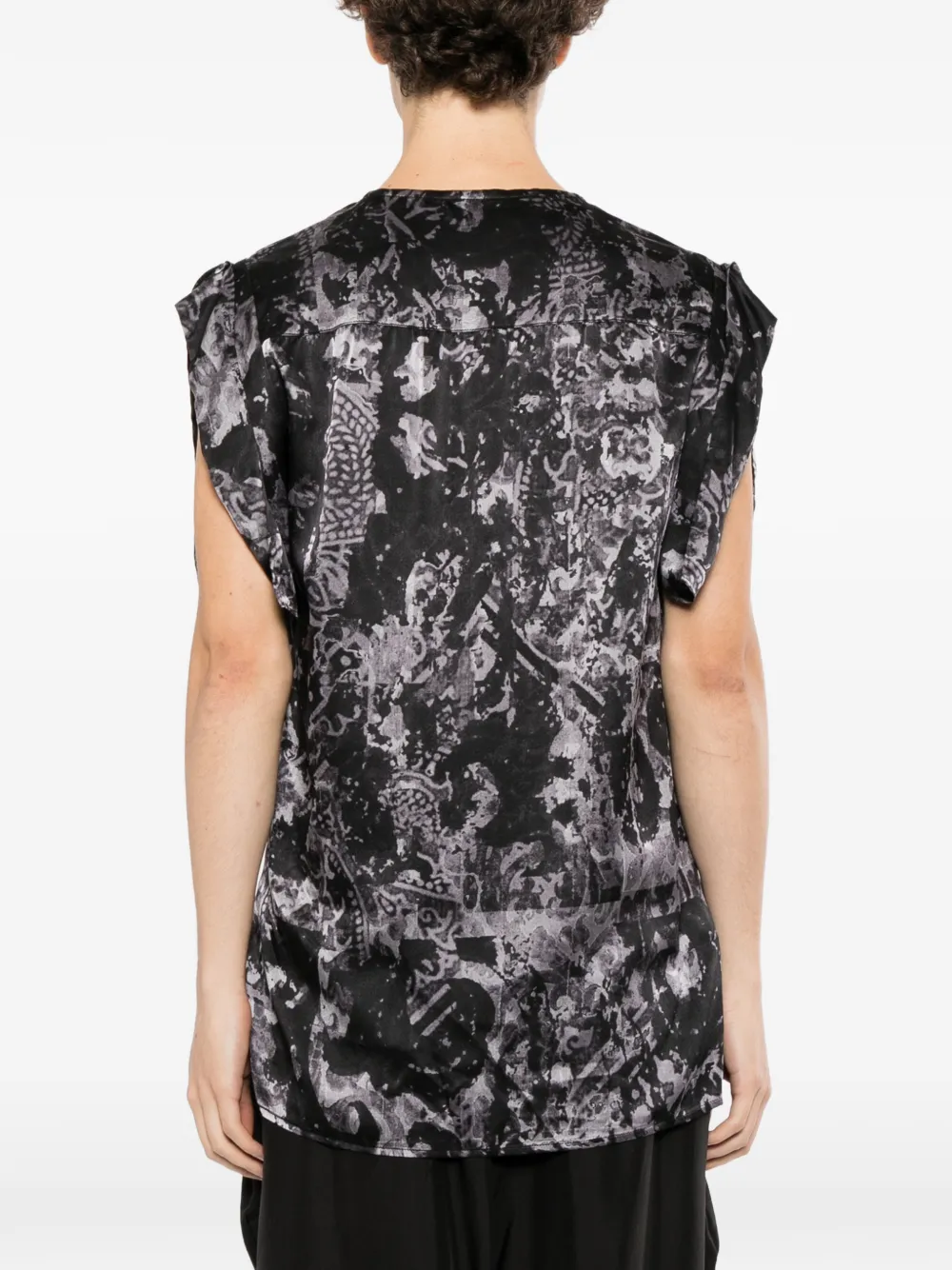 Yohji Yamamoto sea-print short-sleeve placket shirt Zwart