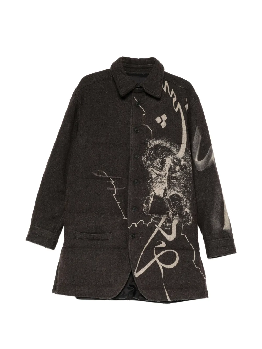 Yohji Yamamoto chemise matelassée à imprimé graphique - Marron Yohji Yamamoto chemise matelassée à imprimé graphique - Marron