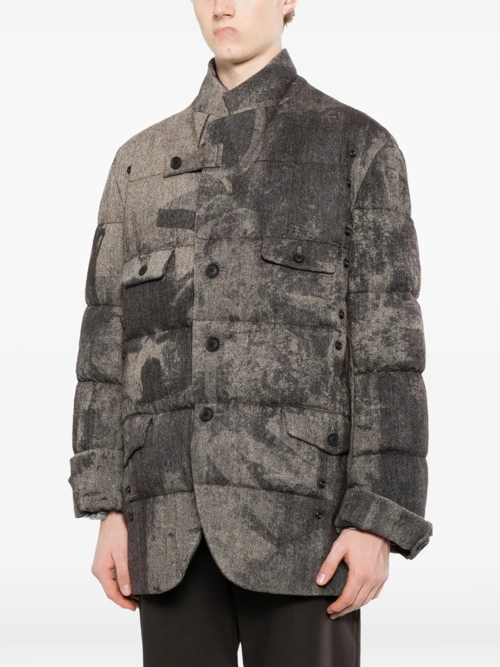 Yohji Yamamoto Gewatteerd jack met print Grijs