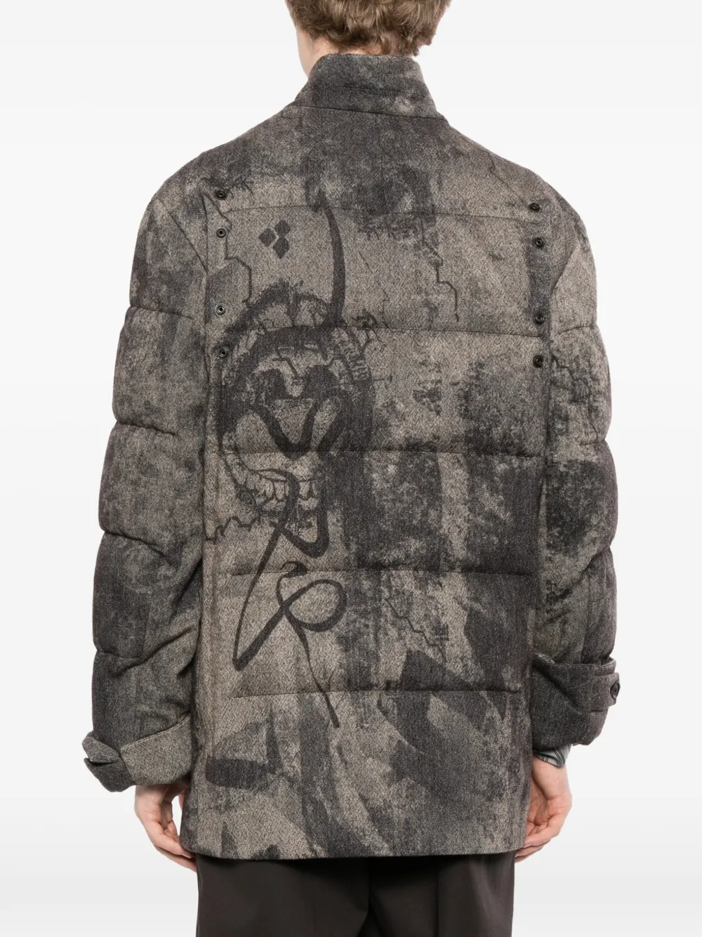 Yohji Yamamoto Gewatteerd jack met print Grijs