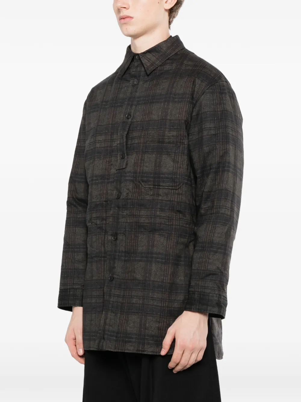 Yohji Yamamoto Madras gewatteerd geruit overhemd Grijs
