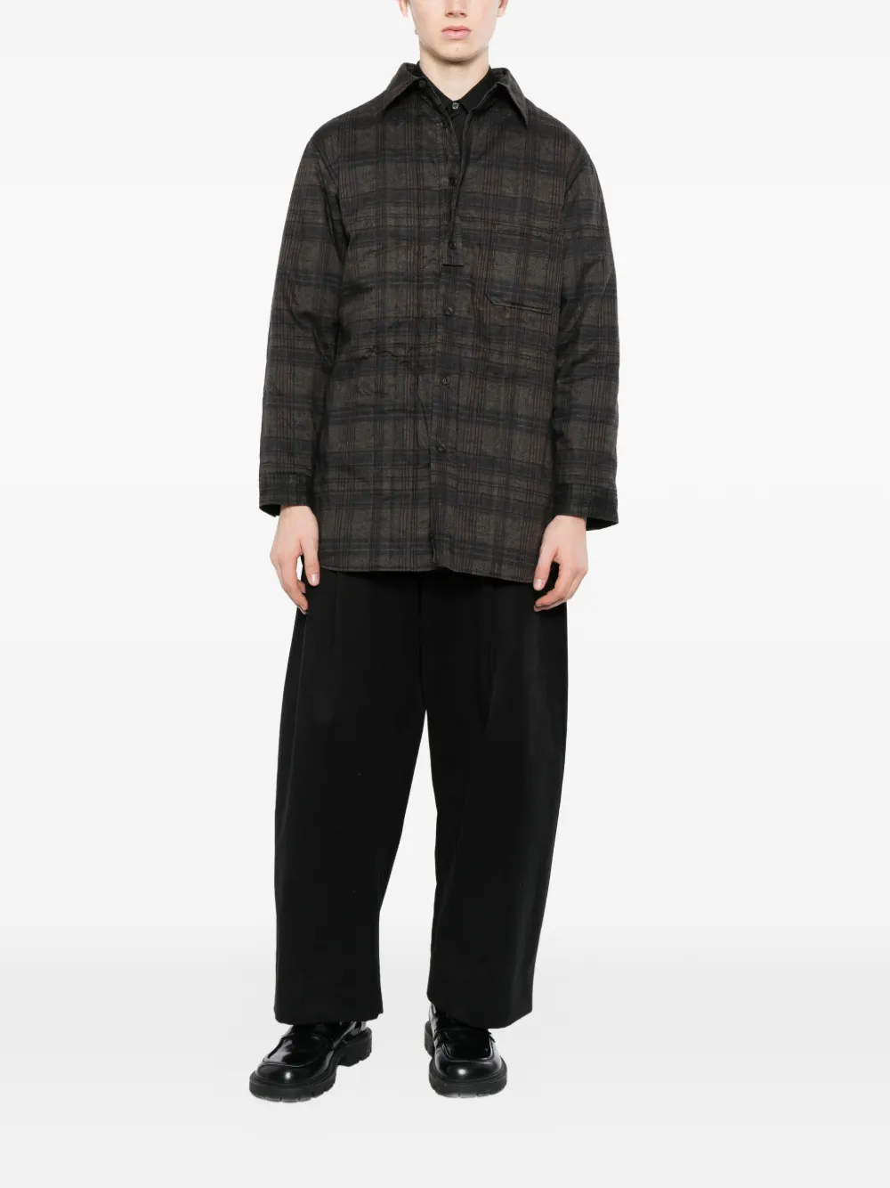 Yohji Yamamoto Madras gewatteerd geruit overhemd Grijs