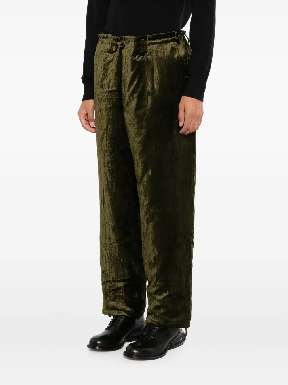 Yohji Yamamoto Broek met klokzoom en koord Groen