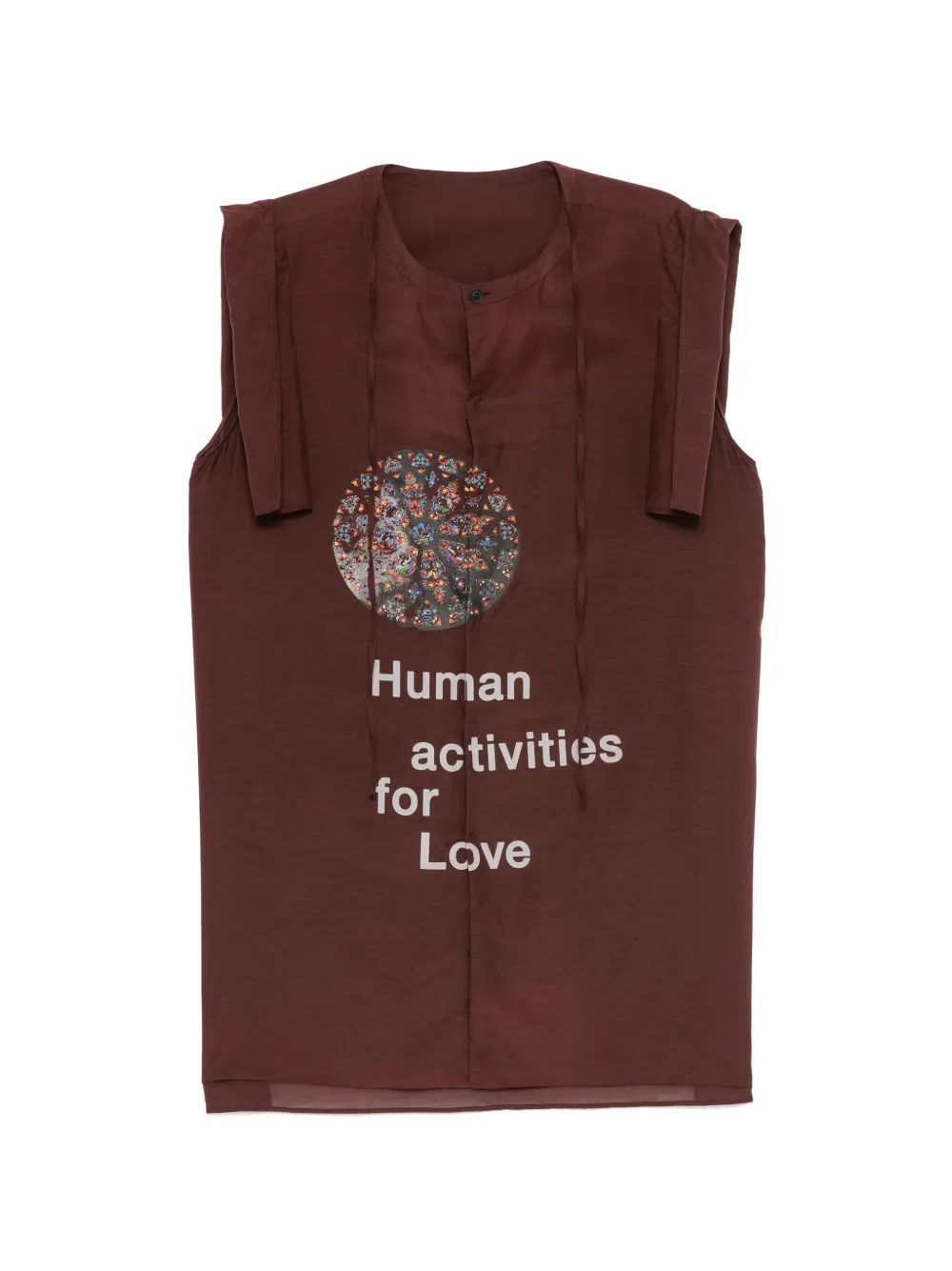 Yohji Yamamoto Camicia Human con colletto con laccetti e stampa grafica - Rosso