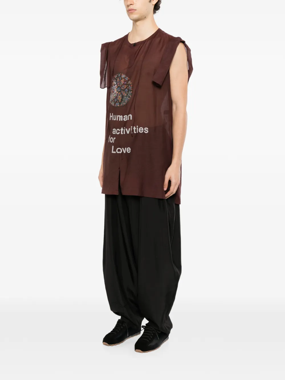 Yohji Yamamoto Human string-collar graphic-print shirt Rood