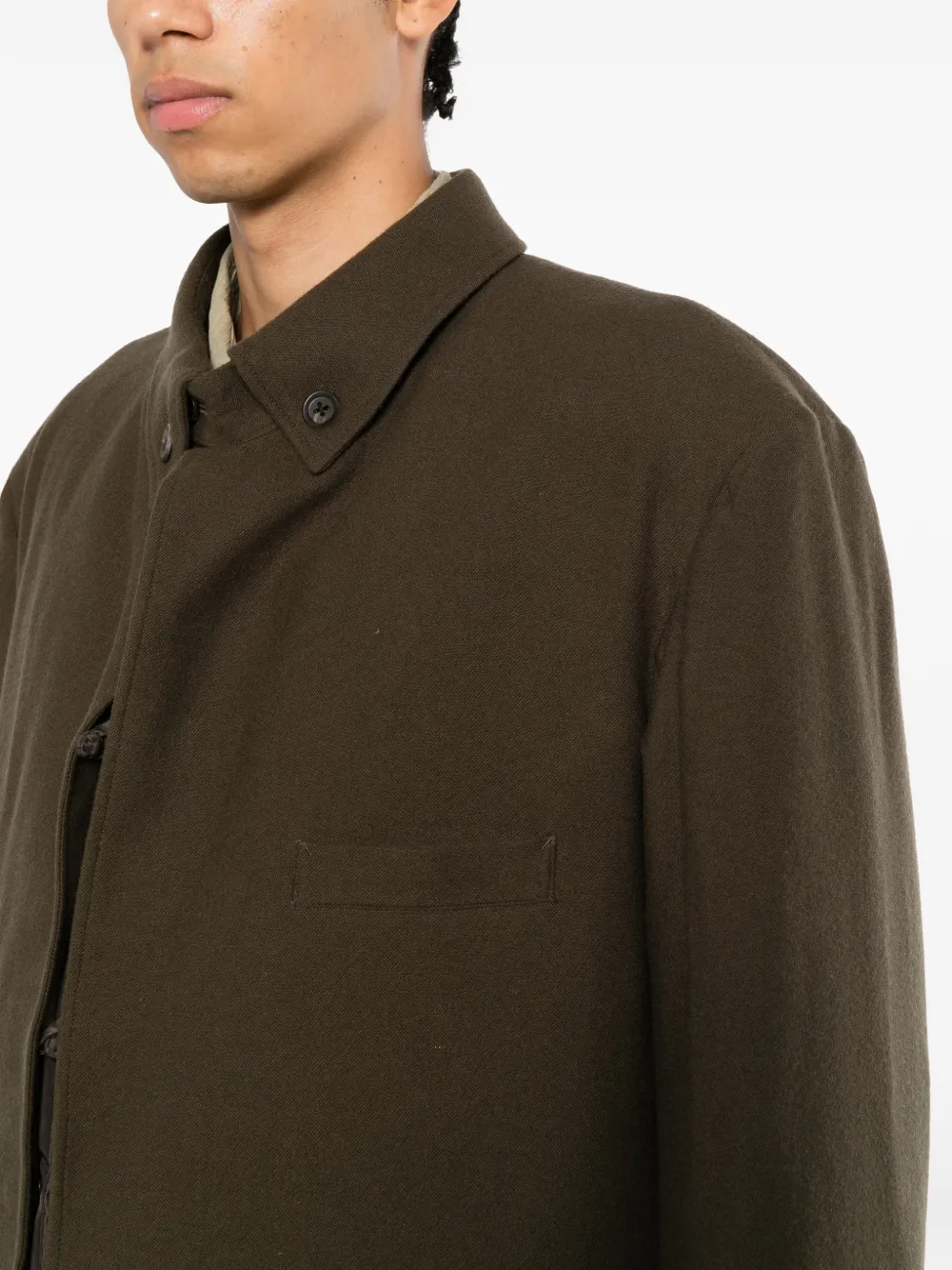 Yohji Yamamoto Flanellen jas met ceintuur Groen