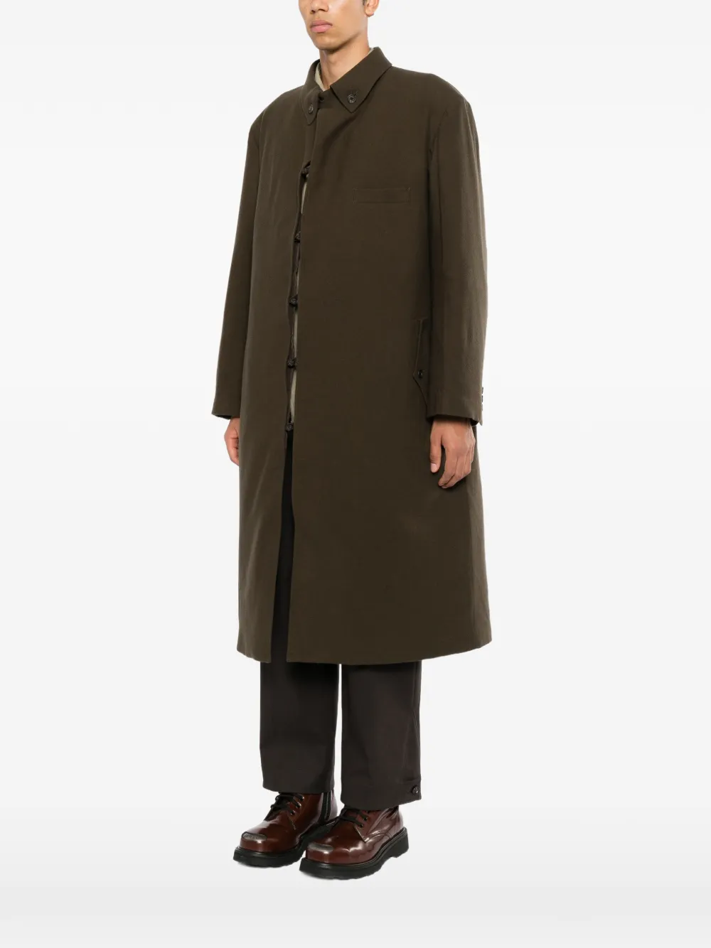 Yohji Yamamoto Flanellen jas met ceintuur Groen