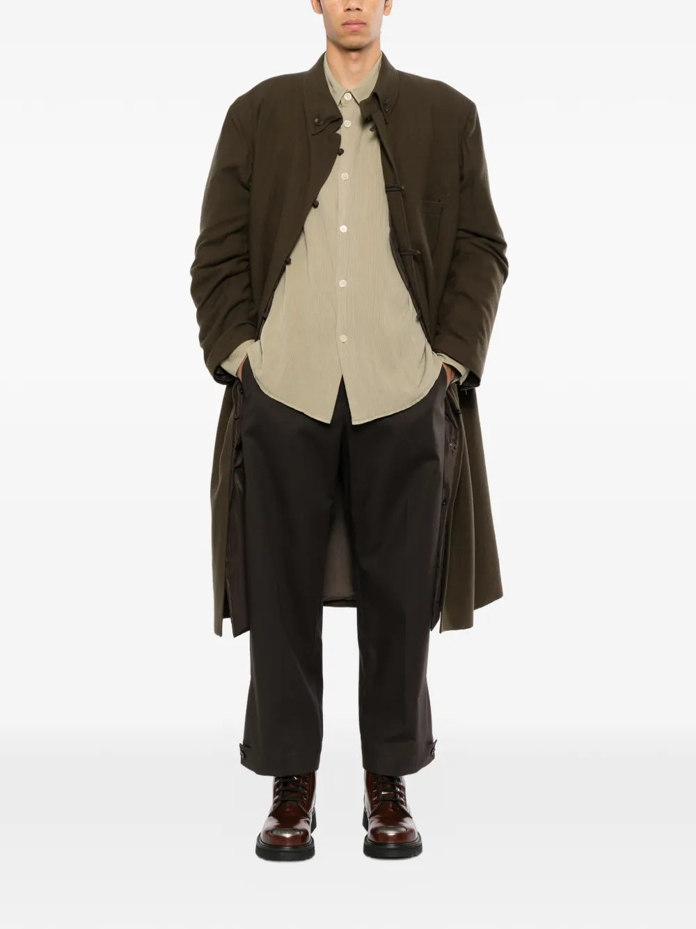 Yohji Yamamoto Flanellen jas met ceintuur Groen