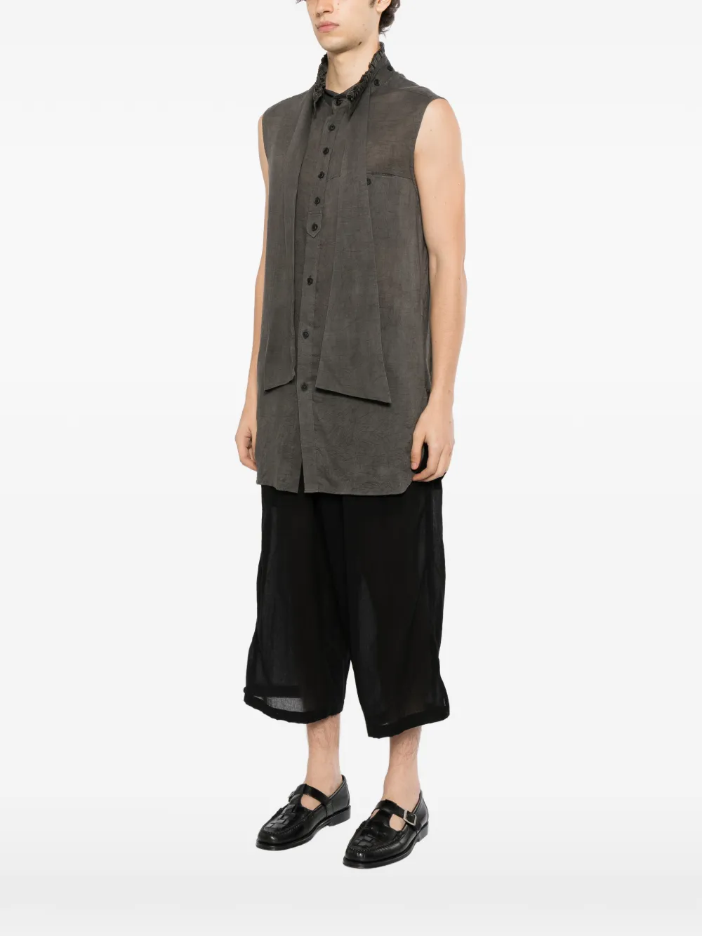 Yohji Yamamoto ruffled sleeveless shirt Grijs