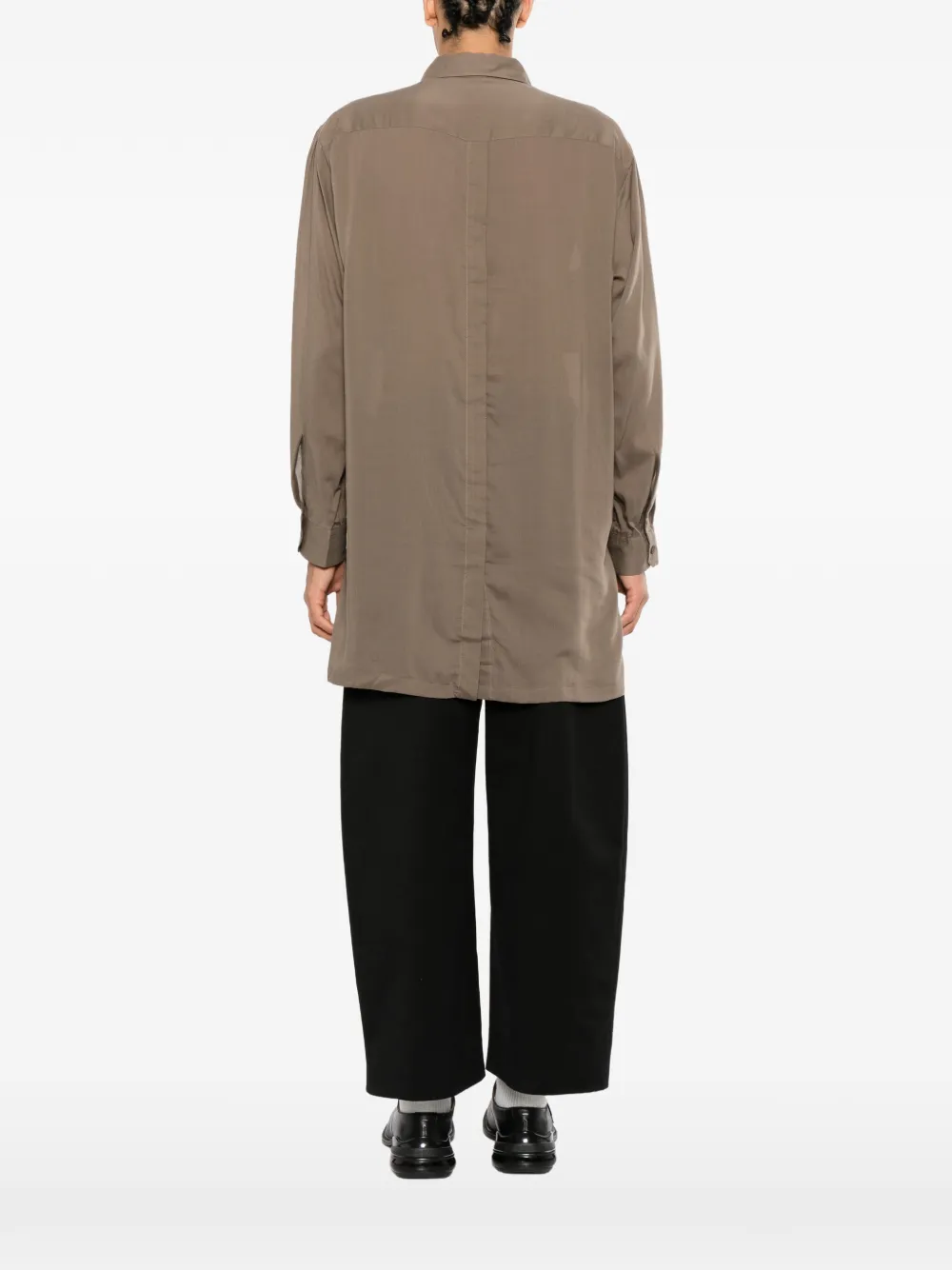 Yohji Yamamoto Overhemd met gesmockte mouwen en open achterkant Bruin