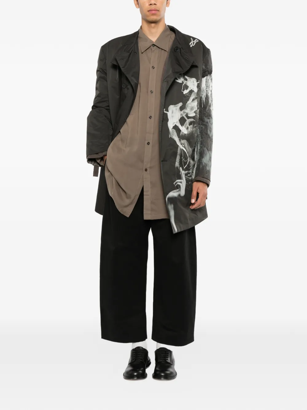 Yohji Yamamoto Overhemd met gesmockte mouwen en open achterkant Bruin