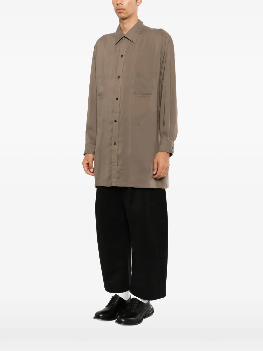 Yohji Yamamoto Overhemd met gesmockte mouwen en open achterkant Bruin