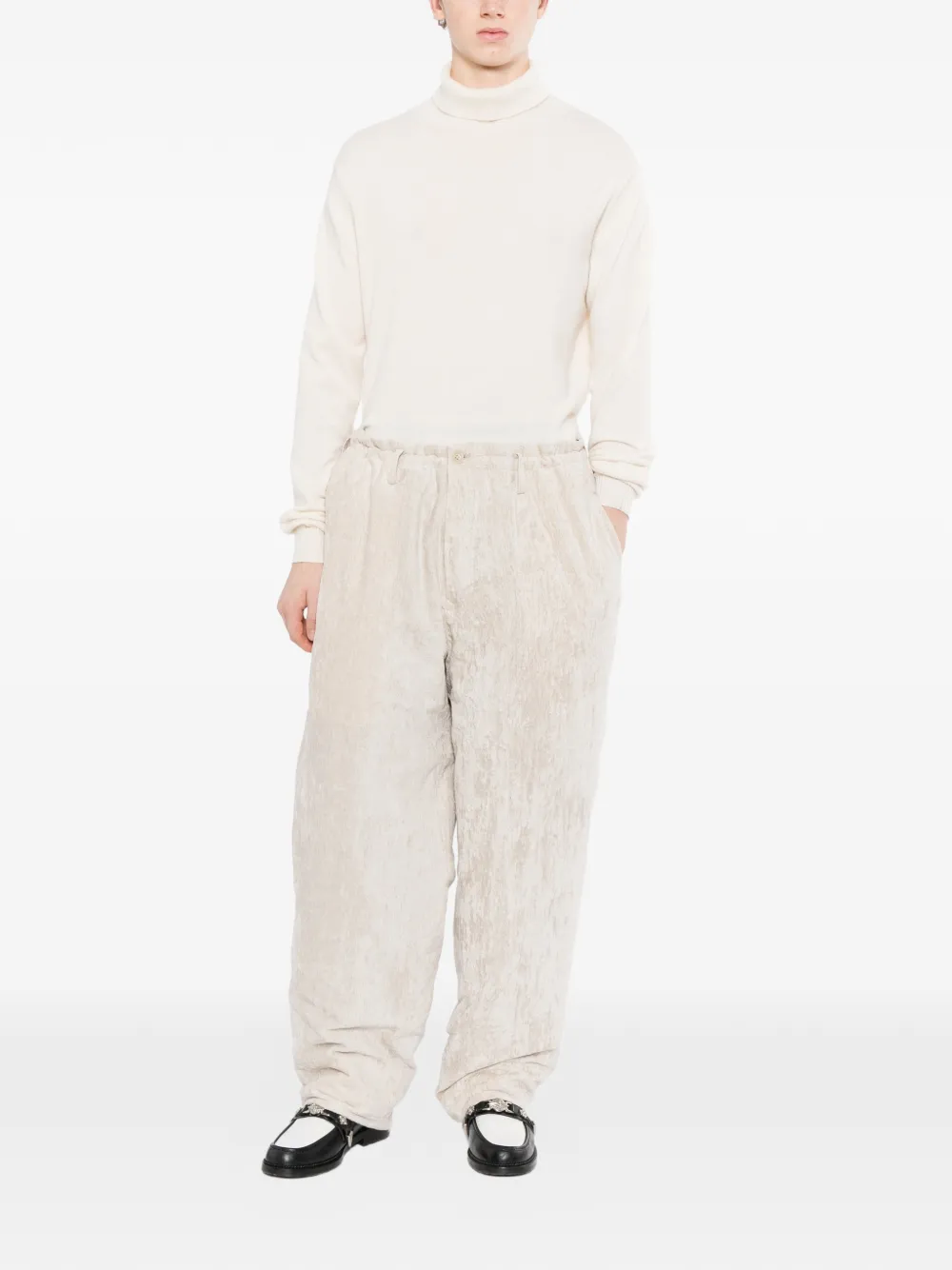 Yohji Yamamoto Broek van onbewerkt linnenfluweel met zijzak Beige