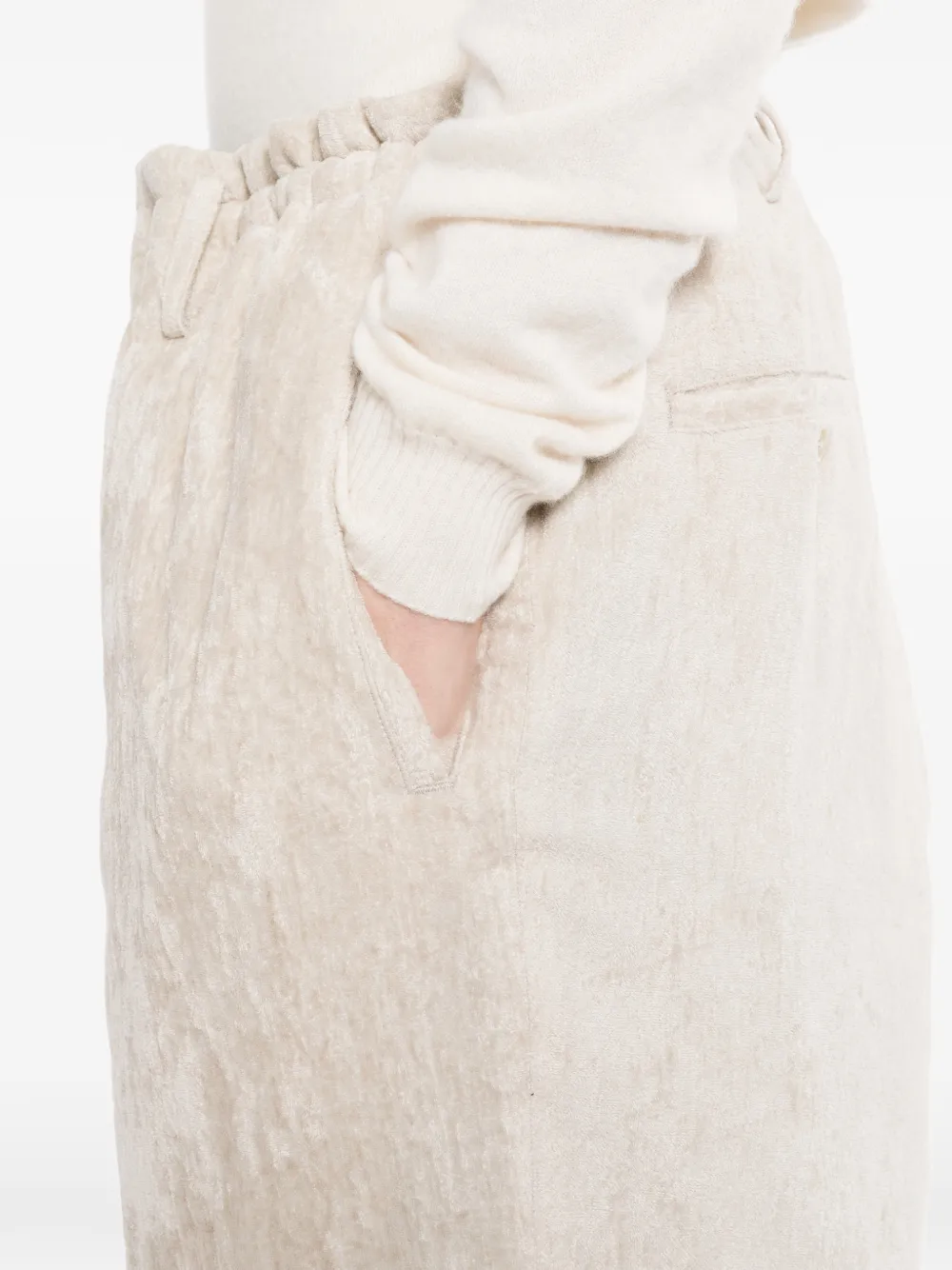 Yohji Yamamoto Broek van onbewerkt linnenfluweel met zijzak Beige