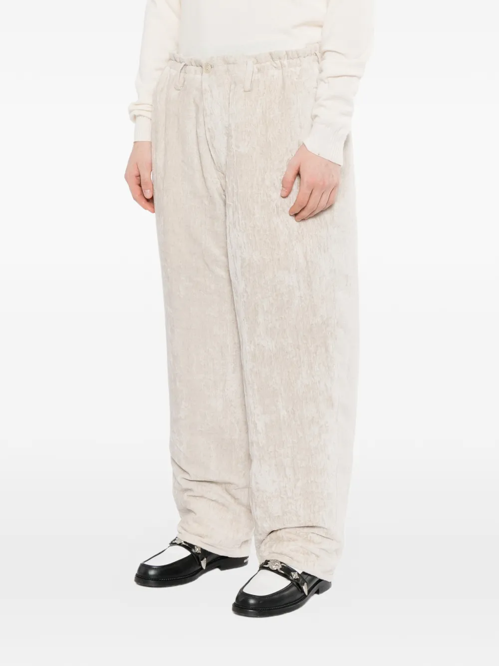 Yohji Yamamoto Broek van onbewerkt linnenfluweel met zijzak Beige