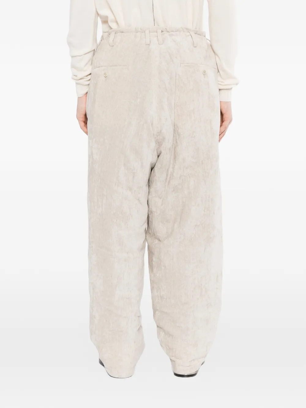 Yohji Yamamoto Broek van onbewerkt linnenfluweel met zijzak Beige